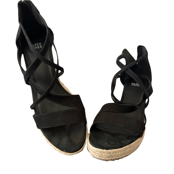 Eileen Fisher Shoes - 🎆Eileen Fisher Black Espadrille Wedge Sandals – Size 10